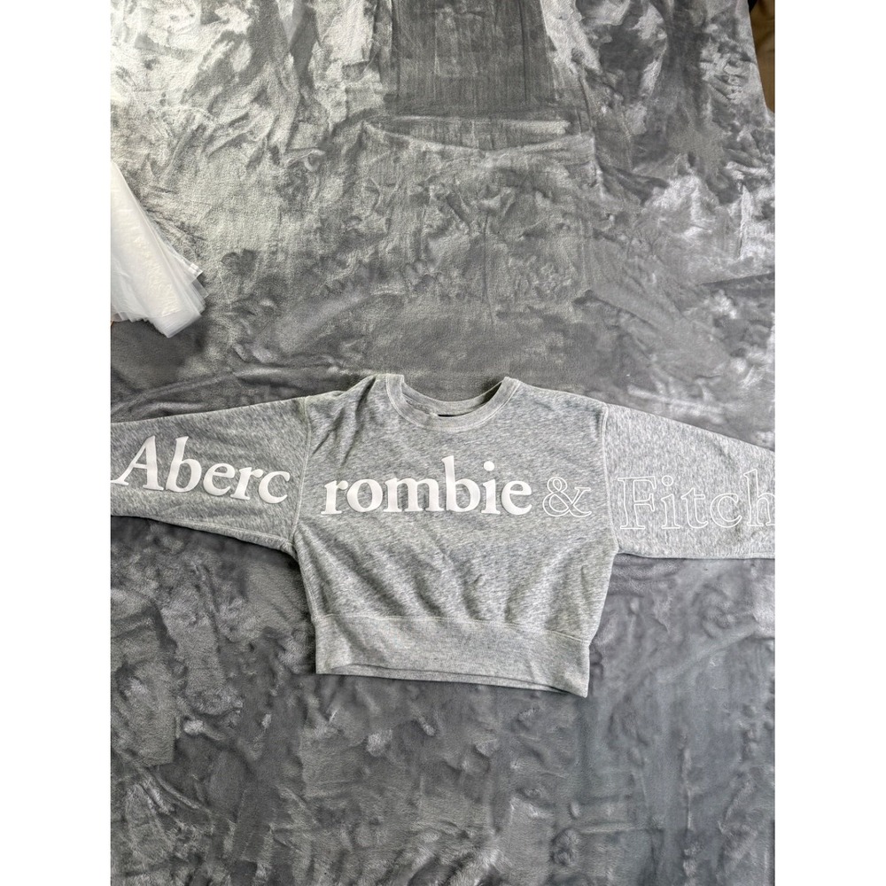 Abercrombie & Fitch Logo Cropped Crewneck Sweatshirt Women's Size S Gray Cotton